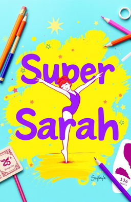 A vibrant and colorful design featuring the words "Super Sarah" in bold purple lettering