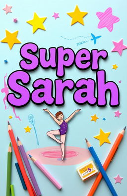 A vibrant and colorful design featuring the words "Super Sarah" in bold purple lettering