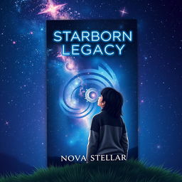 A captivating book cover design for 'Starborn Legacy' by Nova Stellar