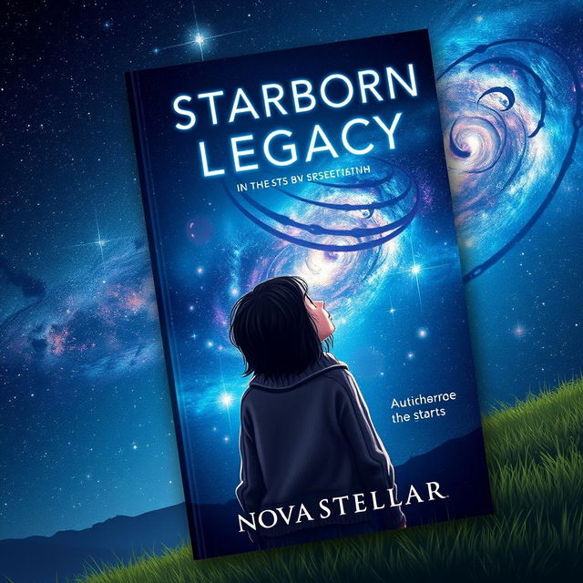 A captivating book cover design for 'Starborn Legacy' by Nova Stellar