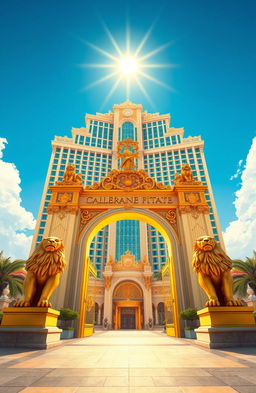 A stunning illustration of a luxurious hotel facility, towering in height and grandeur