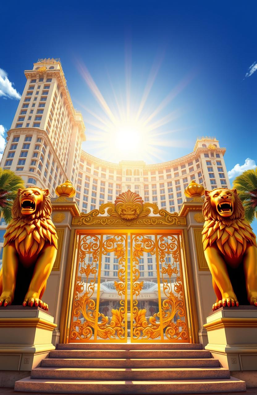 A stunning illustration of a luxurious hotel facility, towering in height and grandeur