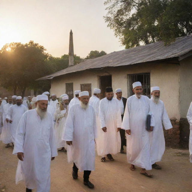 After the sermon, the elderly ulama and the congregation return to their quaint homes, under the slowly setting sun.