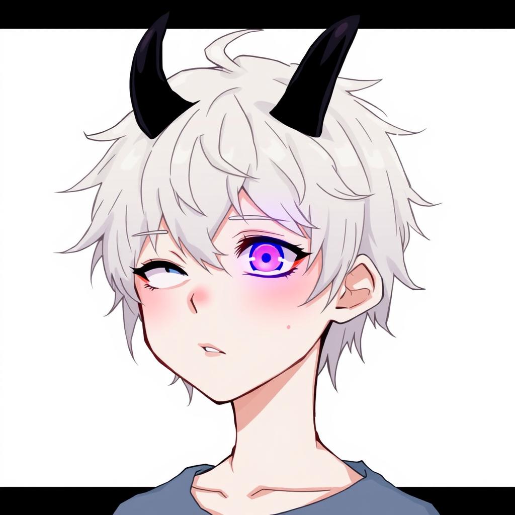 An anime-style illustration of a boy with pale skin and messy hair