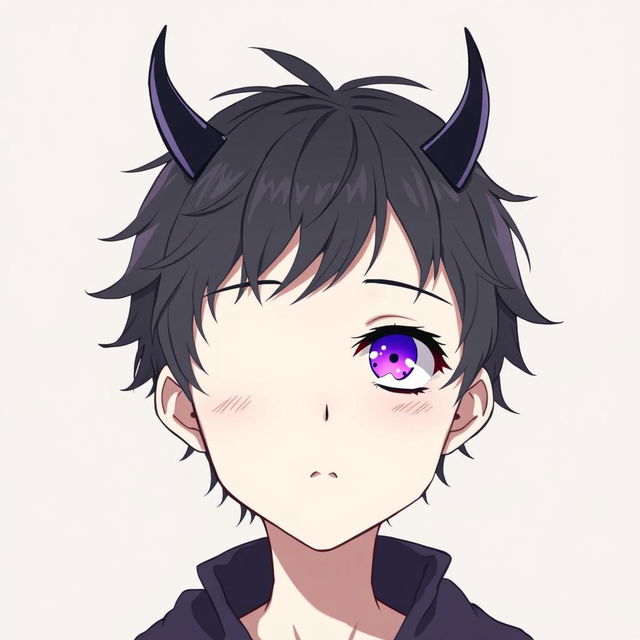 An anime-style illustration of a boy with pale skin and messy hair