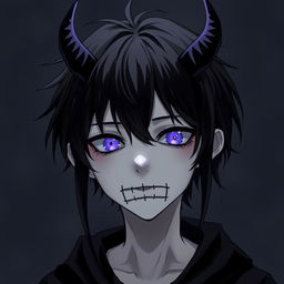 An anime-style illustration of a boy with a gloomy, dark vibe
