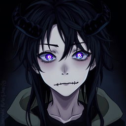 An anime-style illustration of a boy with a gloomy, dark vibe