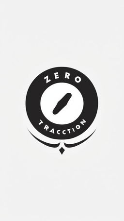 Minimalistic logo for 'Zero Traction', a satire group. Black and white typography with 'Zero' in black and 'Traction' in white. The 'O' in 'Zero' replaced with a red skidding tire mark extending beyond the word on a clean white background.