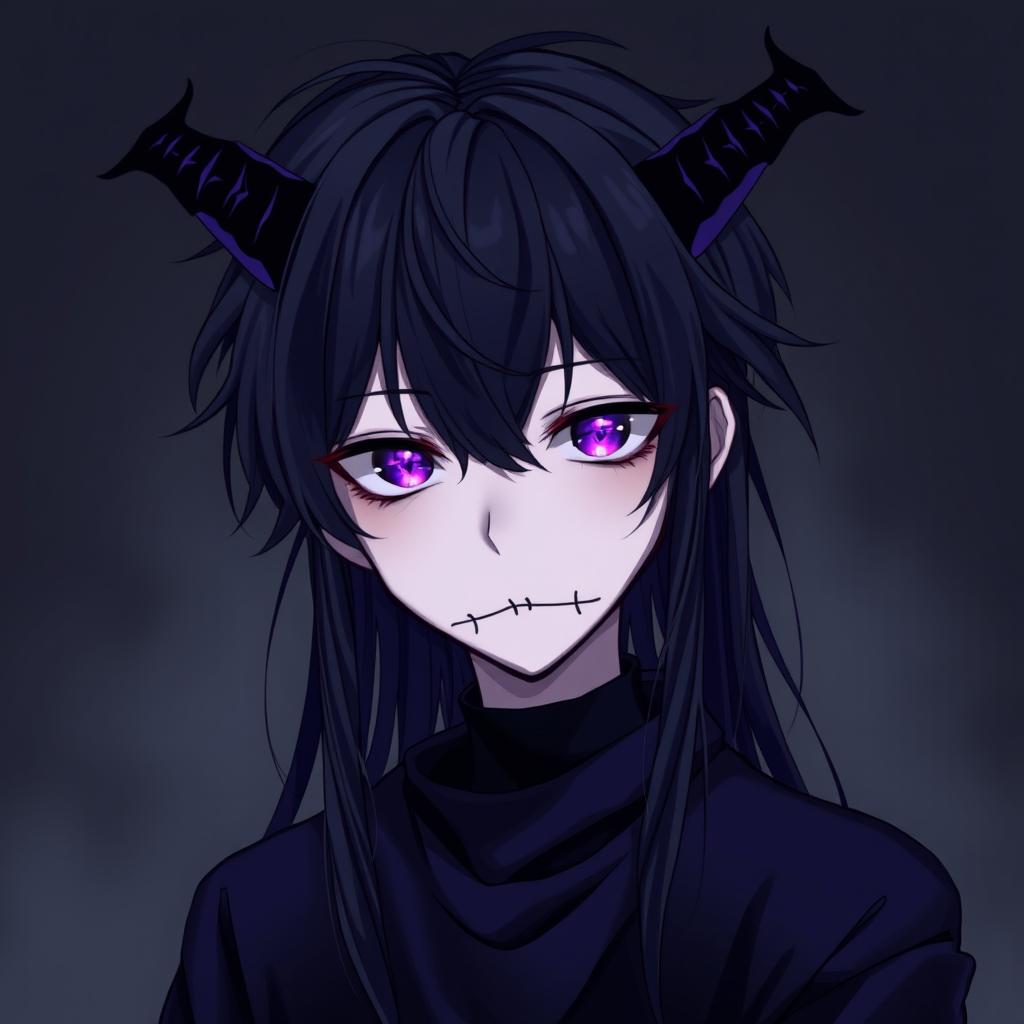 An anime-style illustration of a boy with a gloomy, dark vibe