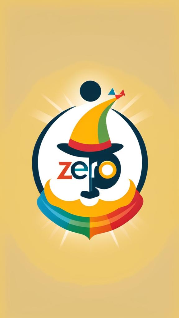 Vibrant and whimsical logo for 'Zero Traction', a comedy satire group. 'Zero' in a jester's hat, 'Traction' in multicolored, circus-style letters. The 'O' in 'Zero' replaced with a spinning, rainbow-colored wheel on a sunny yellow background.