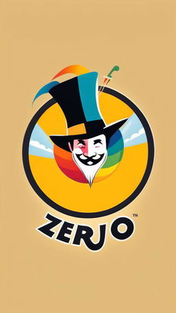 Vibrant and whimsical logo for 'Zero Traction', a comedy satire group. 'Zero' in a jester's hat, 'Traction' in multicolored, circus-style letters. The 'O' in 'Zero' replaced with a spinning, rainbow-colored wheel on a sunny yellow background.