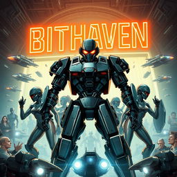 A striking book cover for the science fiction novel 'BitHaven'