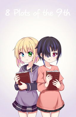 Two Asian girls standing together, each holding a book