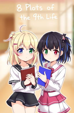 Two Asian girls standing together, each holding a book