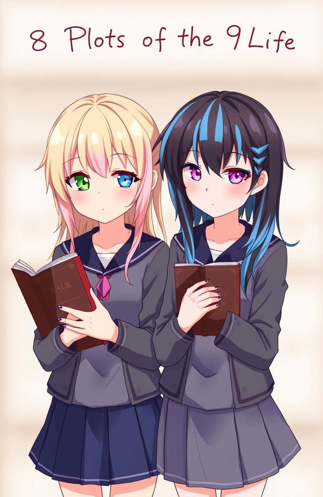 Two Asian girls standing together, each holding a book