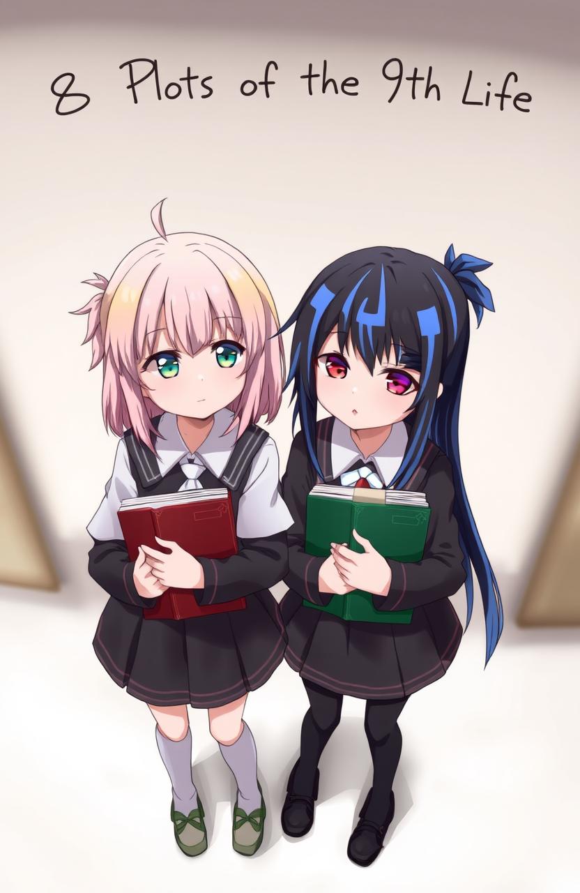 Two Asian girls standing together, each holding a book