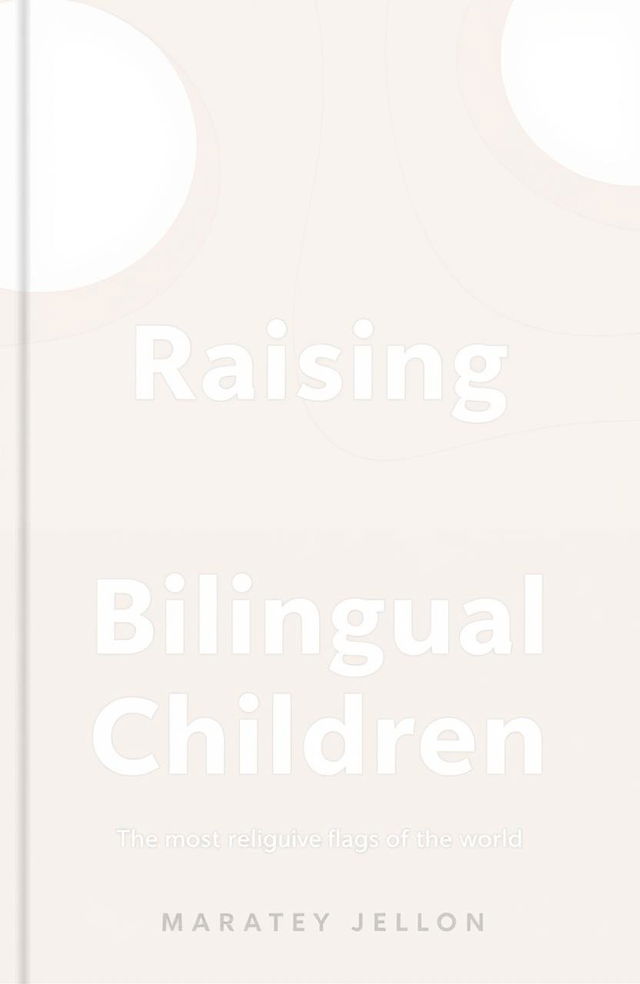 A minimalist book cover design for 'Raising Bilingual Children', featuring a clean and modern layout