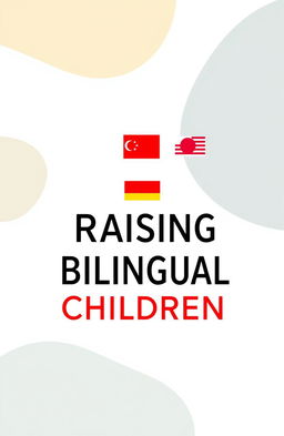 A minimalist book cover design for 'Raising Bilingual Children', featuring a clean and modern layout