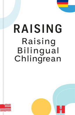 A minimalist book cover design for 'Raising Bilingual Children', featuring a clean and modern layout