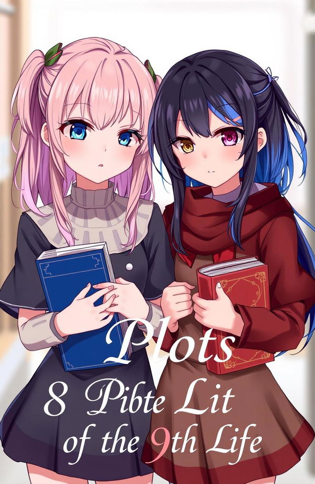 Two Asian girls standing together, each holding books in their hands