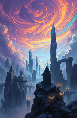 A fantastical landscape depicting the remnants of a shattered world