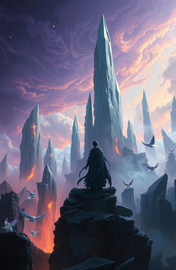 A fantastical landscape depicting the remnants of a shattered world