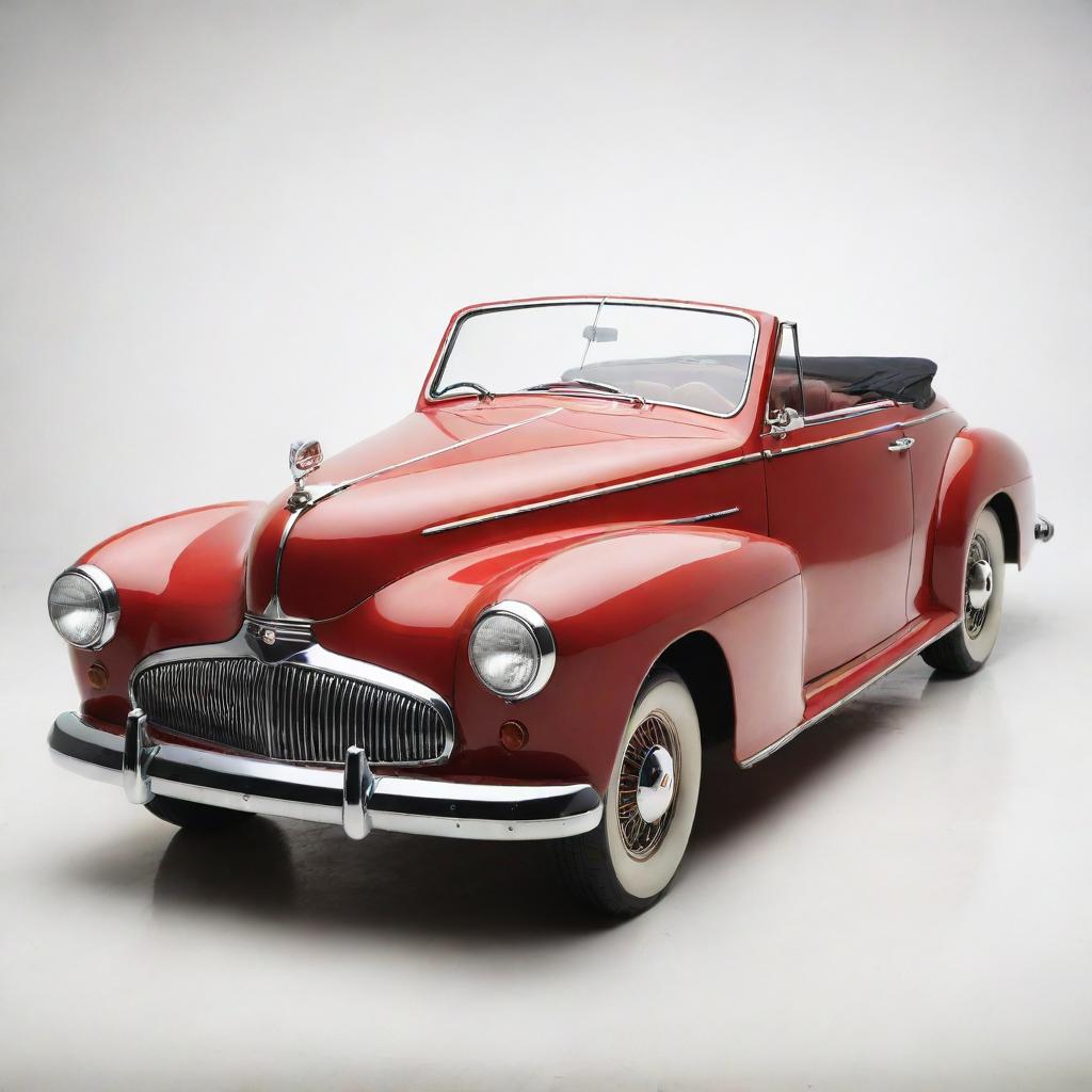 A high-definition and well-lit image of a classic vintage car, positioned against a clean, white background.