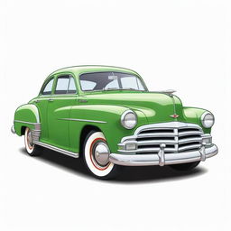 A bright and colorful cartoon illustration of a classic car, presented on a clean, white background.