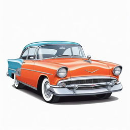 A bright and colorful cartoon illustration of a classic car, presented on a clean, white background.