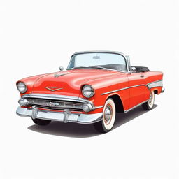 A bright and colorful cartoon illustration of a classic car, presented on a clean, white background.