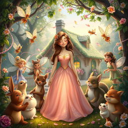 A serene and tranquil scene depicting Lily peacefully arriving home after her victory, surrounded by a diverse gathering of magical creatures celebrating her return