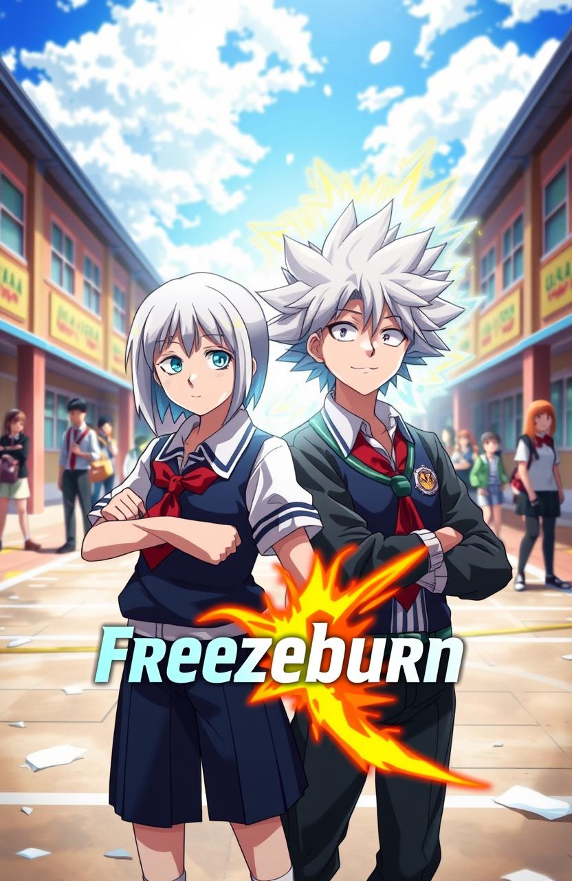 A dynamic scene inspired by the anime 'My Hero Academia', featuring a 16-year-old girl with striking white hair, wearing the U