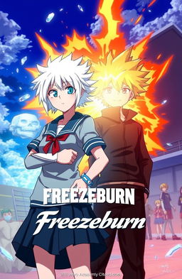 A dynamic scene inspired by the anime 'My Hero Academia', featuring a 16-year-old girl with striking white hair, wearing the U