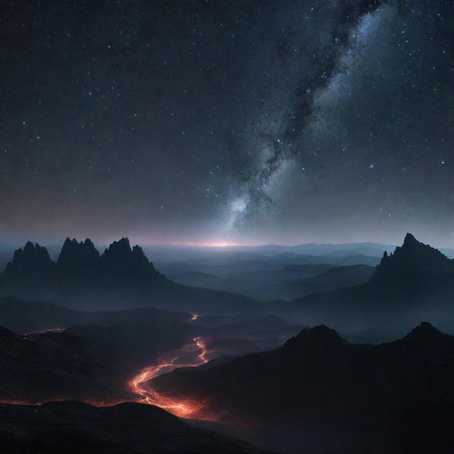 An ethereal scene set in the deepest void of space, where the boundaries of hell and starlight converge.