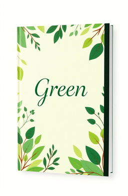 A natural book cover design featuring vibrant shades of green, incorporating elements of nature such as leaves, trees, and abstract patterns that evoke a sense of tranquility and freshness