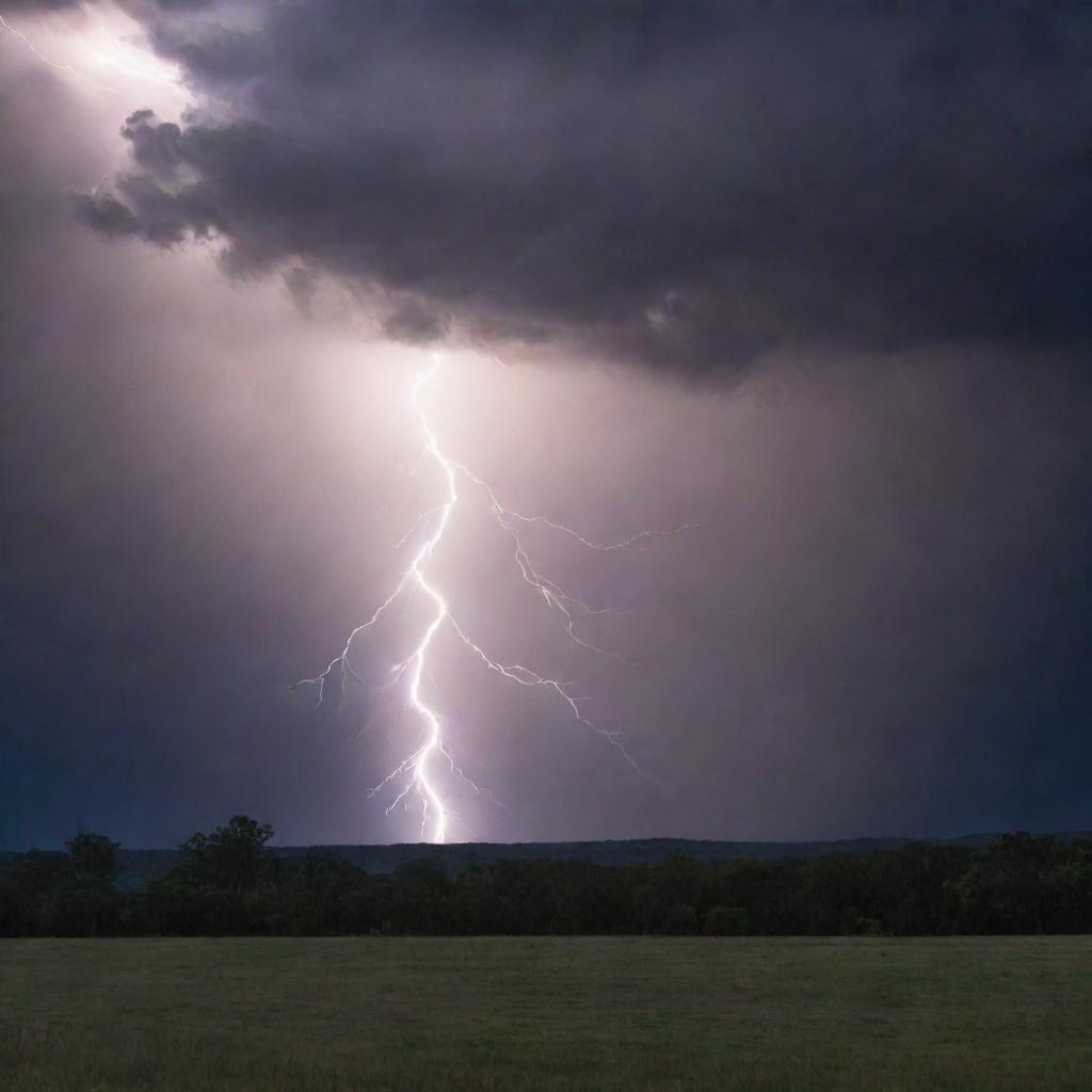 An intense scene capturing the moment when lightning bolts strike against the dark and looming dawn shadows.