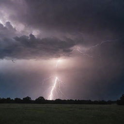 An intense scene capturing the moment when lightning bolts strike against the dark and looming dawn shadows.