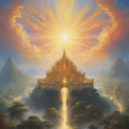 A radiant scene depicting a resplendent kingdom under the constant beam of an everlasting sun.