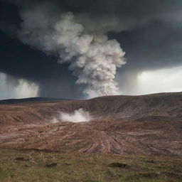 A dramatic scene exhibiting raw, elemental power being invoked, causing massive disturbances in the landscape.