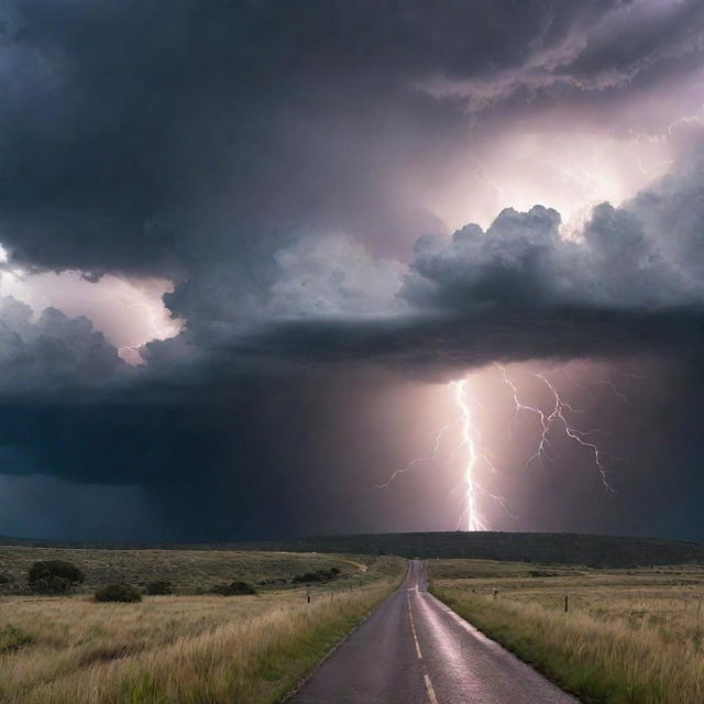 A dramatic scene capturing the unforgiving power and fury of a storm, with lightning, rain, and wild winds.