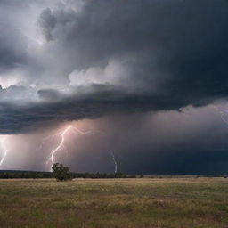 A dramatic scene capturing the unforgiving power and fury of a storm, with lightning, rain, and wild winds.