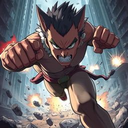 A dynamic and intense portrait of Garou, the character from 'One Punch Man', depicted in an action-packed pose