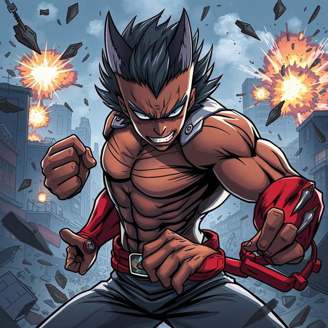 A dynamic and intense portrait of Garou, the character from 'One Punch Man', depicted in an action-packed pose