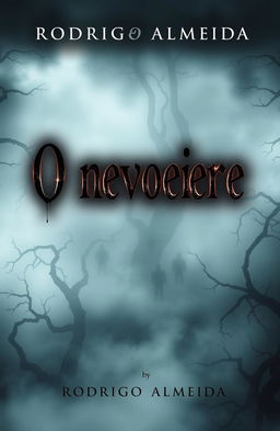 A chilling book cover for a supernatural horror novel titled "O nevoeiro" by author "Rodrigo Almeida"