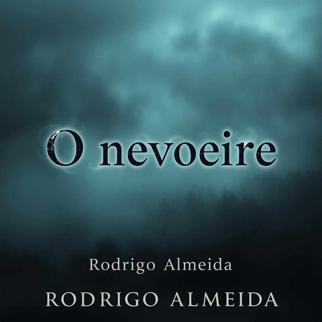 An atmospheric book cover for a supernatural horror novel titled "O nevoeiro" by "Rodrigo Almeida"