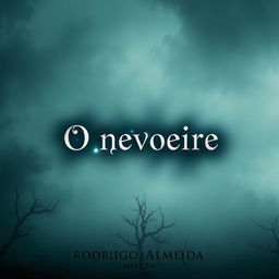 An atmospheric book cover for a supernatural horror novel titled "O nevoeiro" by "Rodrigo Almeida"