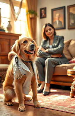 An Indian household scene depicting an unlikely romance between a golden retriever paediatrician and a grumpy, cold female CEO
