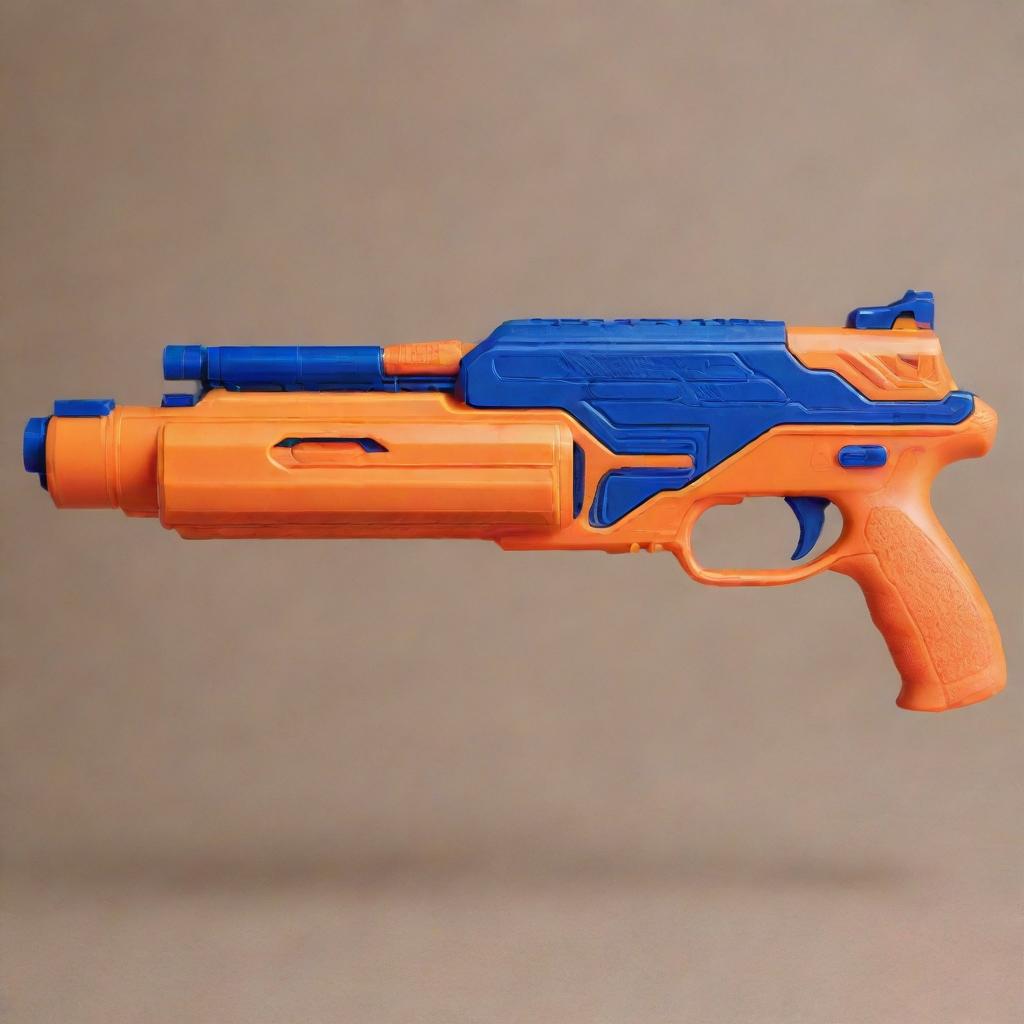 A detailed, high-quality image of a vibrant, action-packed Nerf gun, freshly loaded and ready for an exciting Nerf battle.