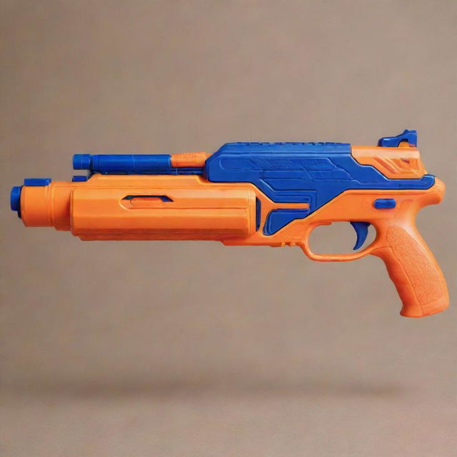 A detailed, high-quality image of a vibrant, action-packed Nerf gun, freshly loaded and ready for an exciting Nerf battle.