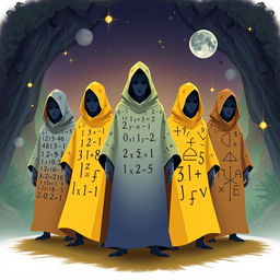 In the mystical land of Bilangan, where numbers dance and formulas sing, five unique algorithms take on a captivating form: Algoritma, Aritmetika, Statistik, Geometri, and Kriptografi